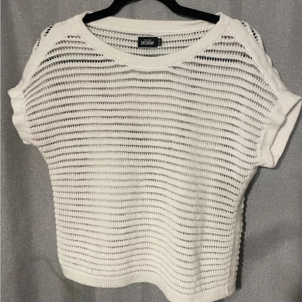 Kate spade Saturday white Knit Short Sleeve Sweater top Xs small